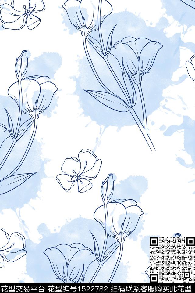 肌理小清新水彩花卉数码印花华亿平台下载（图片编号: 1522782） - 瓦栏（Walan）