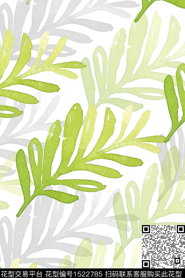 水彩小清新绿植树叶数码印花华亿平台下载（图片编号: 1522785） - 瓦栏（Walan）