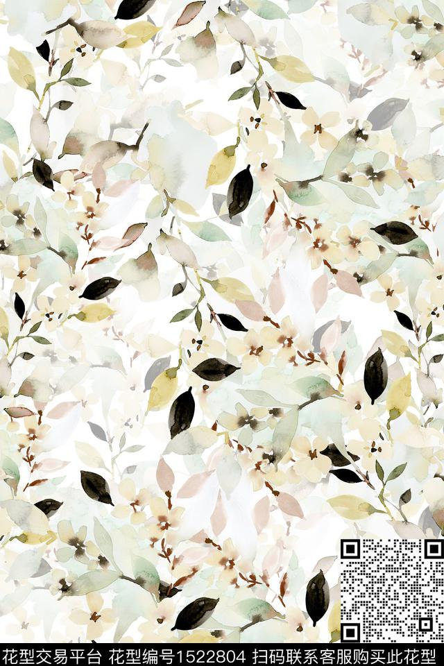 花卉小清新水彩数码印花华亿平台下载（图片编号: 1522804） - 瓦栏（Walan）