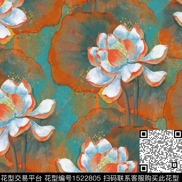 荷花旗袍中国风数码印花华亿平台下载（图片编号: 1522805） - 瓦栏（Walan）