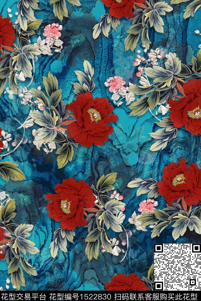 大花牡丹中老年数码印花华亿平台下载（图片编号: 1522830） - 瓦栏（Walan）