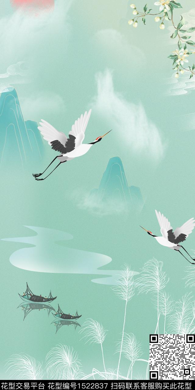 绿植树叶旗袍中国风数码印花华亿平台下载（图片编号: 1522837） - 瓦栏（Walan）