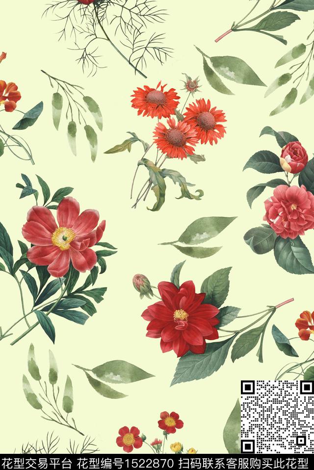 定位花绿植树叶花卉数码印花华亿平台下载（图片编号: 1522870） - 瓦栏（Walan）