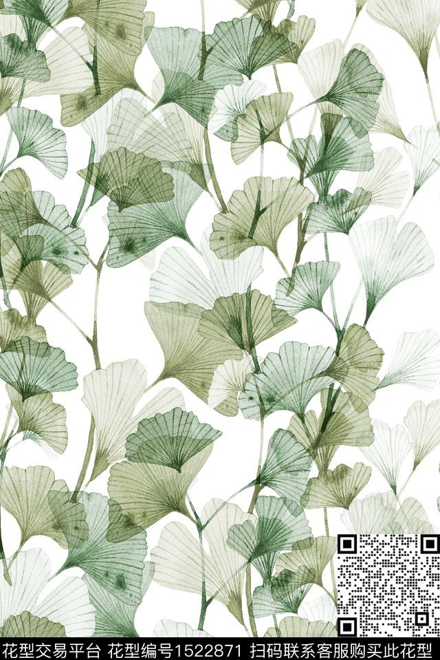 绿植树叶花卉大牌风数码印花华亿平台下载（图片编号: 1522871） - 瓦栏（Walan）