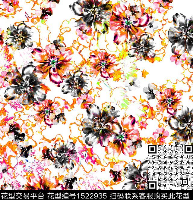 连衣裙女装花卉数码印花华亿平台下载（图片编号: 1522935） - 瓦栏（Walan）