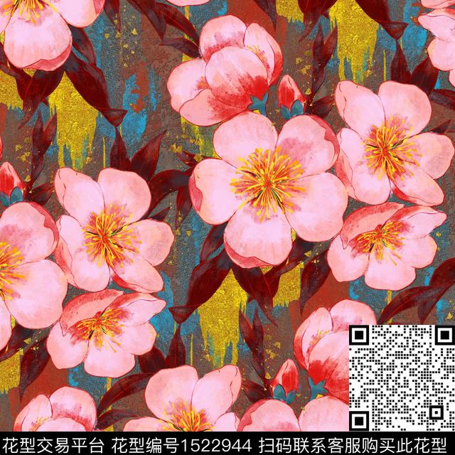 重彩桃花数码印花华亿平台下载（图片编号: 1522944） - 瓦栏（Walan）