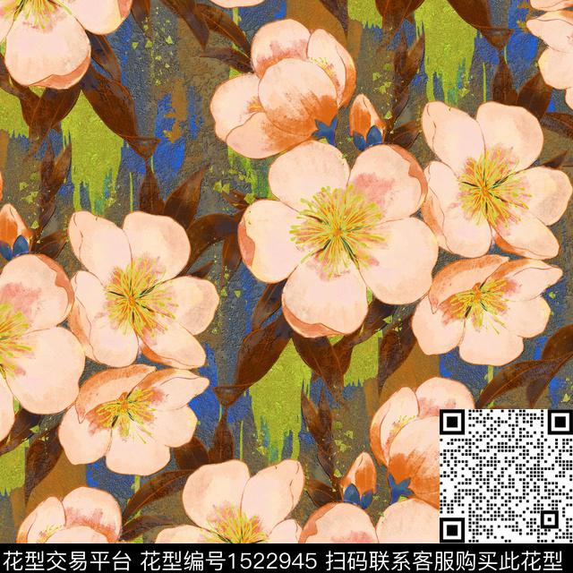 梅花鸢尾花油画华亿平台数码印花华亿平台下载（图片编号: 1522945） - 瓦栏（Walan）