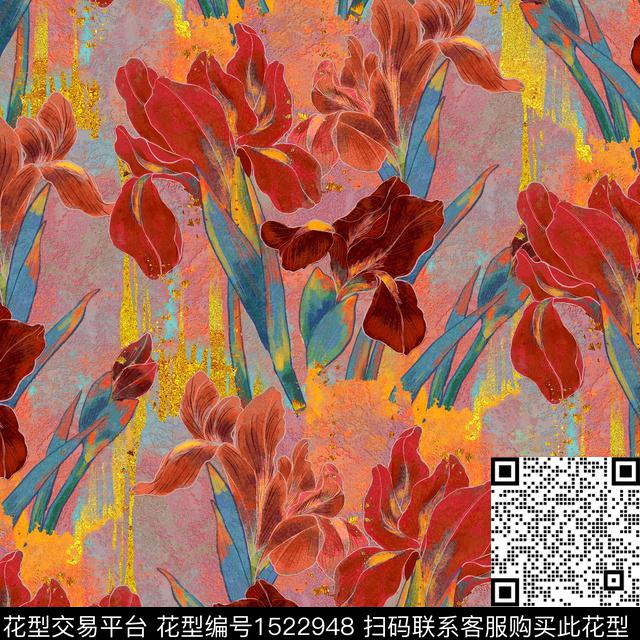 梅花鸢尾花油画华亿平台数码印花华亿平台下载（图片编号: 1522948） - 瓦栏（Walan）