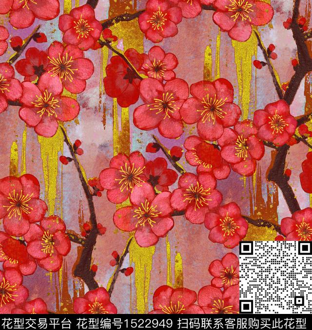 梅花重彩中国风数码印花华亿平台下载（图片编号: 1522949） - 瓦栏（Walan）