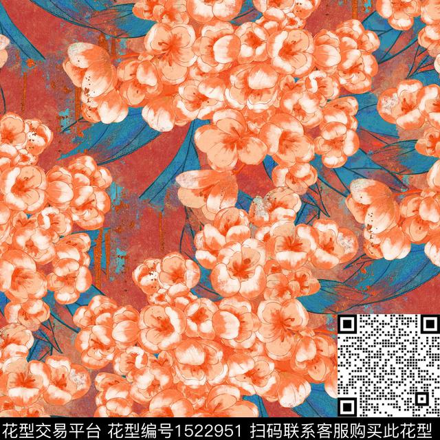 梅花重彩中国风数码印花华亿平台下载（图片编号: 1522951） - 瓦栏（Walan）