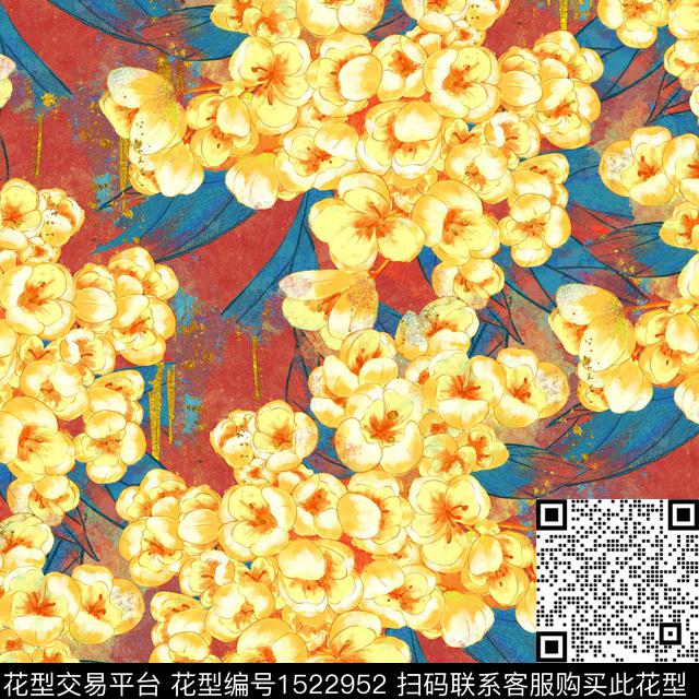 梅花鸢尾花油画华亿平台数码印花华亿平台下载（图片编号: 1522952） - 瓦栏（Walan）