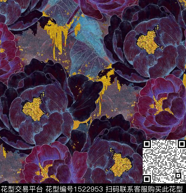 鸢尾花牡丹重彩数码印花华亿平台下载（图片编号: 1522953） - 瓦栏（Walan）