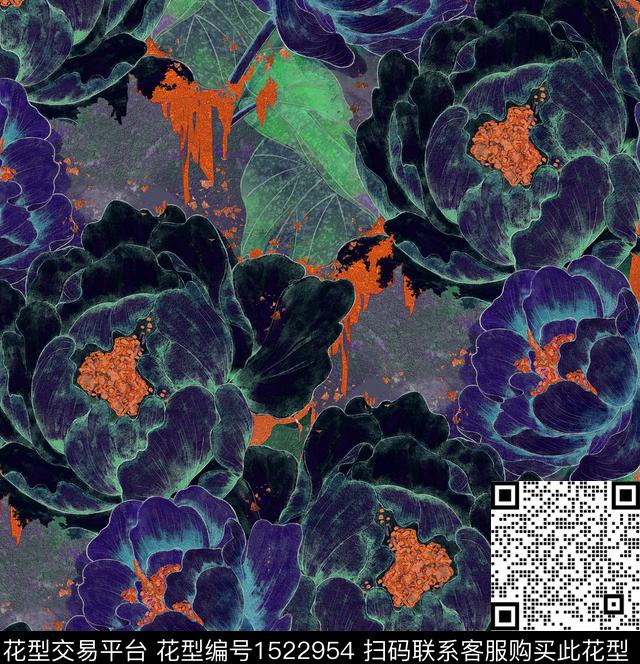 梅花鸢尾花油画华亿平台数码印花华亿平台下载（图片编号: 1522954） - 瓦栏（Walan）