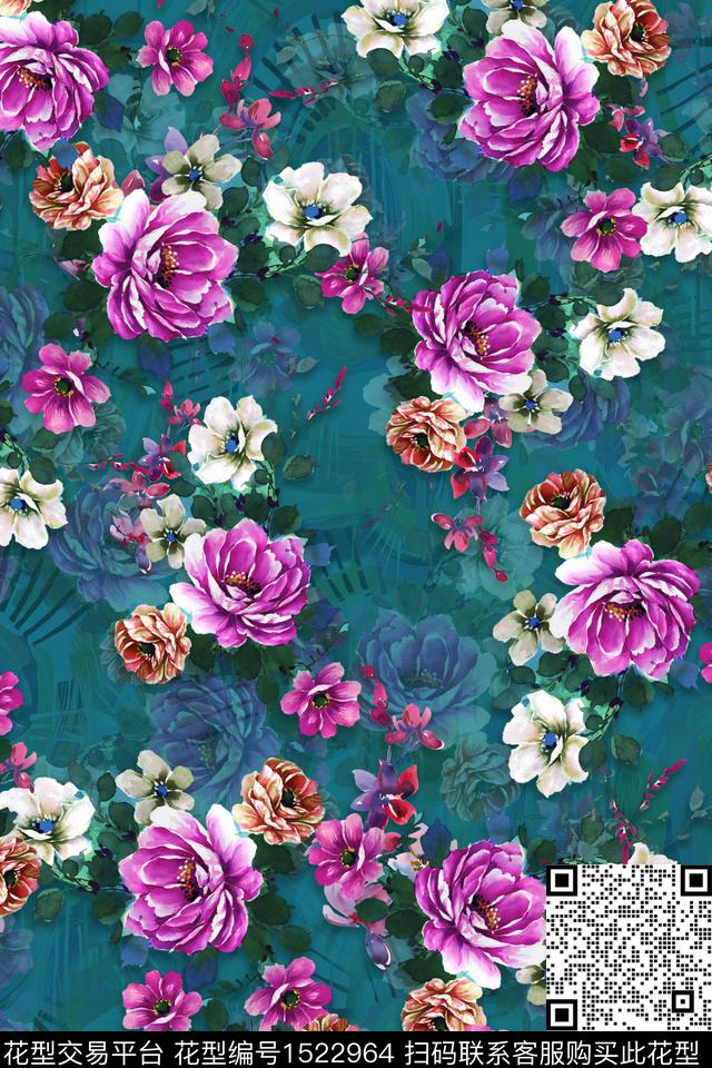 花卉女装中老年数码印花华亿平台下载（图片编号: 1522964） - 瓦栏（Walan）