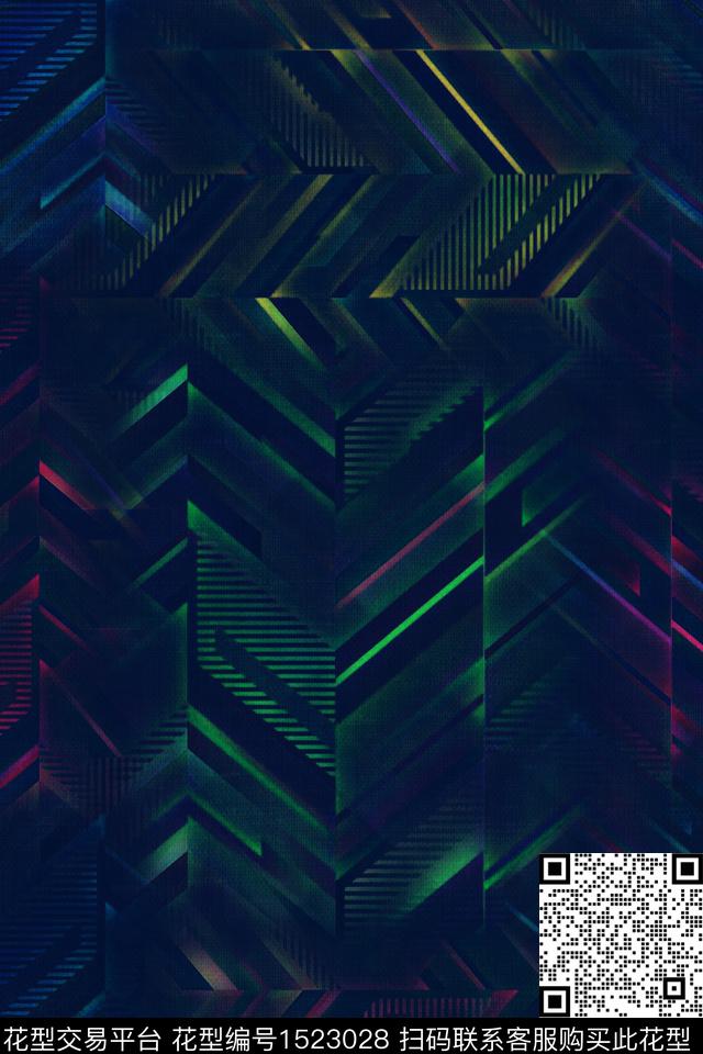 几何男装抽象数码印花华亿平台下载（图片编号: 1523028） - 瓦栏（Walan）