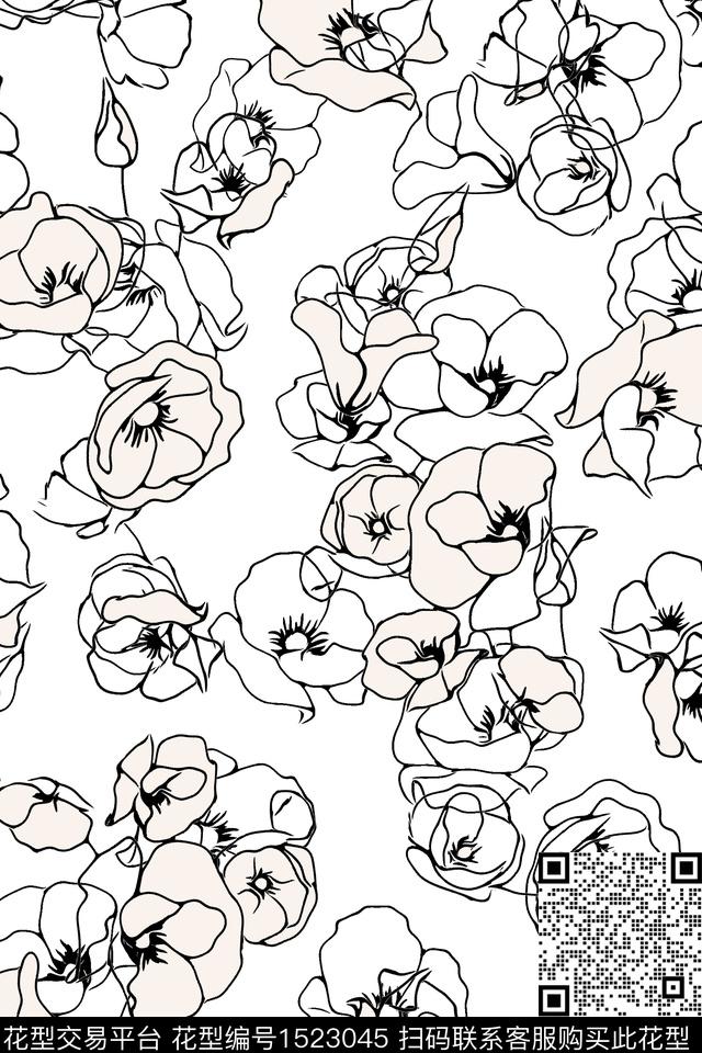花卉大牌风小清新数码印花华亿平台下载（图片编号: 1523045） - 瓦栏（Walan）