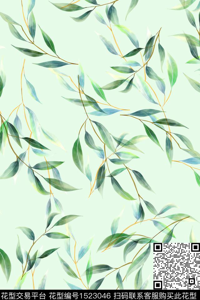 绿植树叶花卉大牌风数码印花华亿平台下载（图片编号: 1523046） - 瓦栏（Walan）