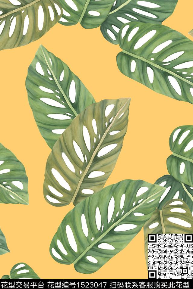 绿植树叶大牌风小清新数码印花华亿平台下载（图片编号: 1523047） - 瓦栏（Walan）