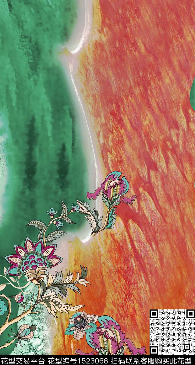 抽象女装定位花民族花卉数码印花华亿平台下载（图片编号: 1523066） - 瓦栏（Walan）
