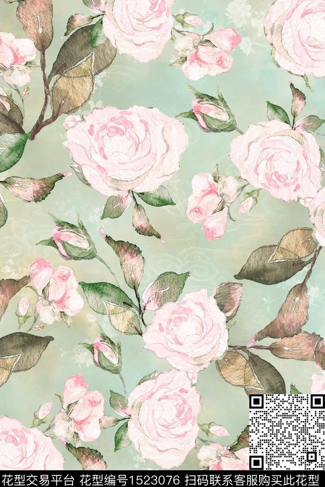 花卉真丝女装数码印花华亿平台下载（图片编号: 1523076） - 瓦栏（Walan）