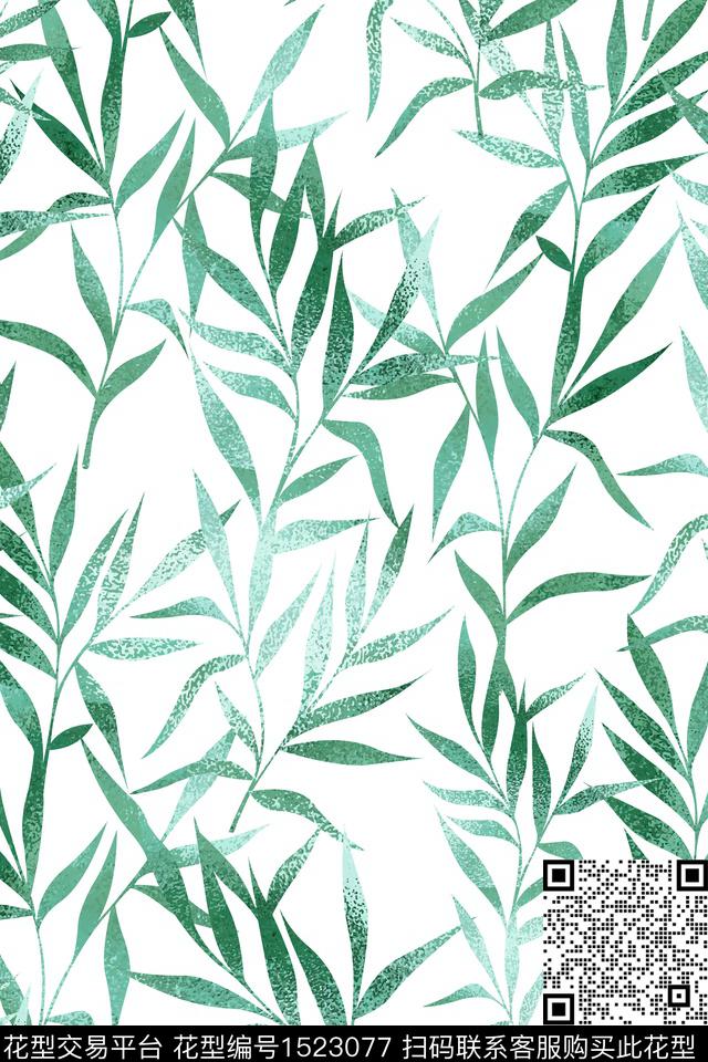 小清新女装绿植树叶数码印花华亿平台下载（图片编号: 1523077） - 瓦栏（Walan）