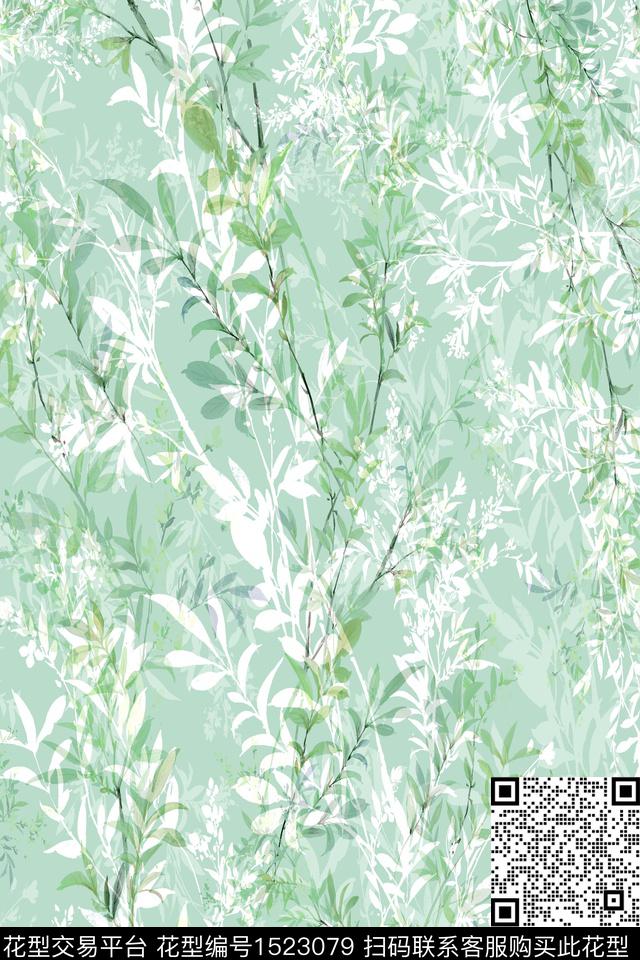 小清新女装绿植树叶数码印花华亿平台下载（图片编号: 1523079） - 瓦栏（Walan）