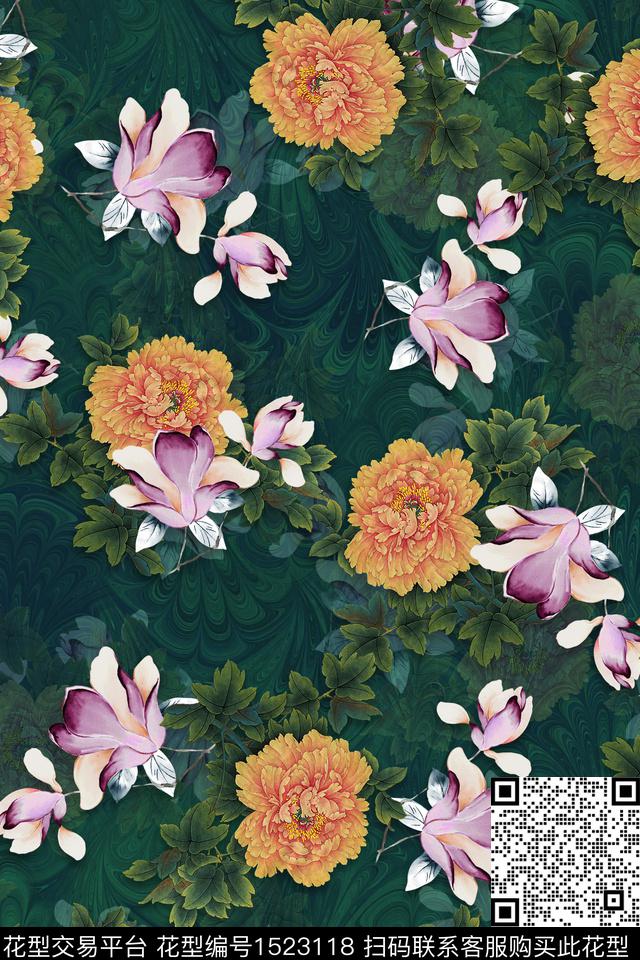 花卉牡丹中老年数码印花华亿平台下载（图片编号: 1523118） - 瓦栏（Walan）