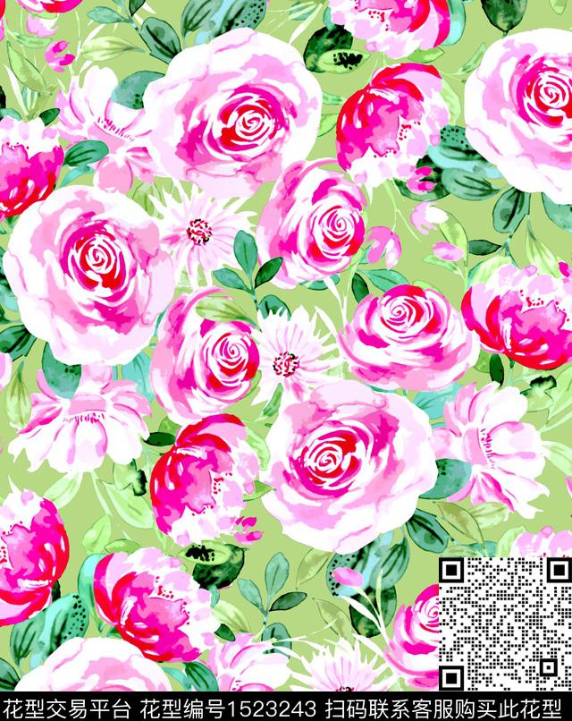 水彩花卉家纺印花女装数码印花华亿平台下载（图片编号: 1523243） - 瓦栏（Walan）