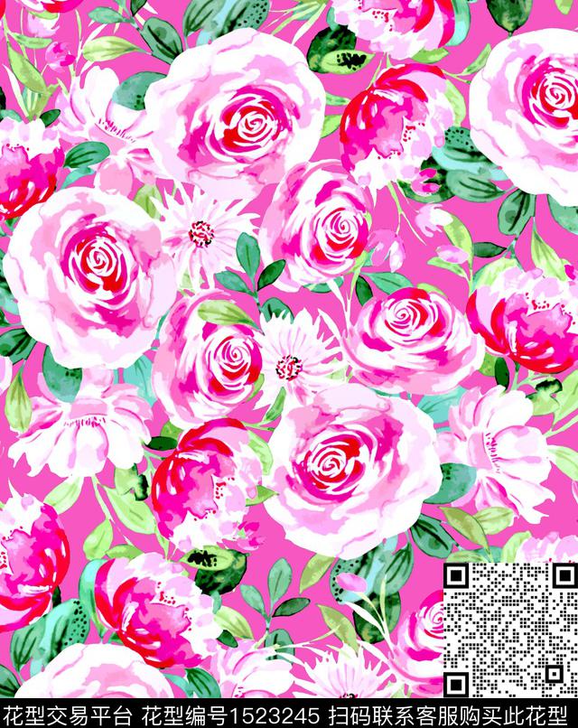 水彩花卉家纺印花女装数码印花华亿平台下载（图片编号: 1523245） - 瓦栏（Walan）