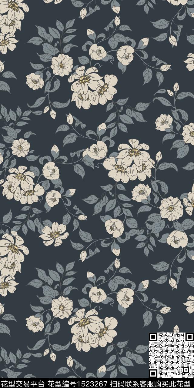 花卉手绘矢量数码印花华亿平台下载（图片编号: 1523267） - 瓦栏（Walan）