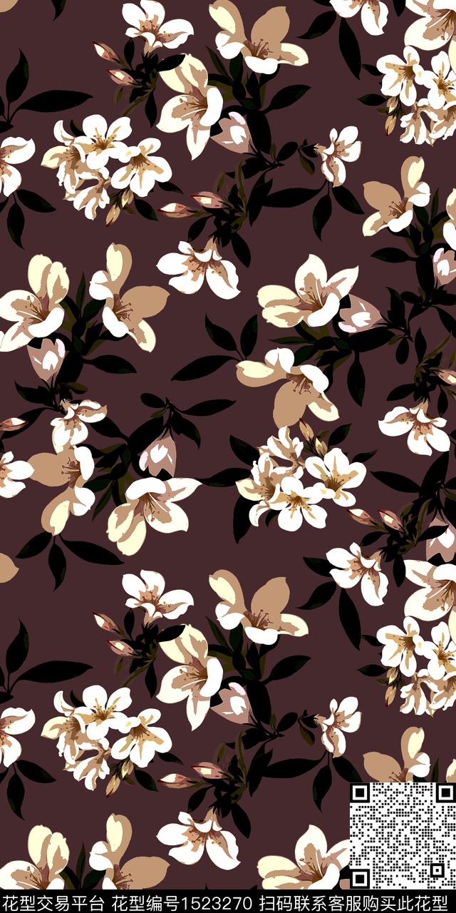 花卉手绘矢量数码印花华亿平台下载（图片编号: 1523270） - 瓦栏（Walan）