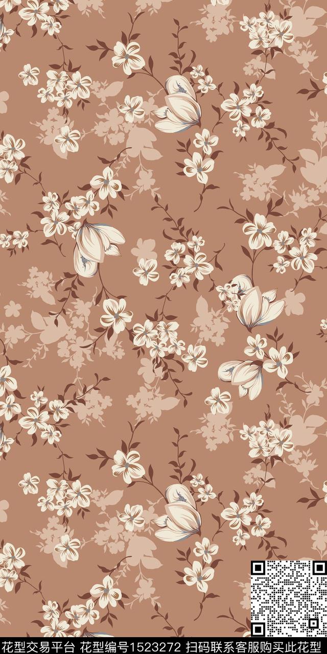 花卉手绘矢量数码印花华亿平台下载（图片编号: 1523272） - 瓦栏（Walan）