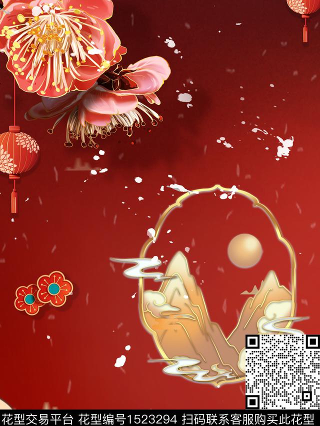 定位花大牌风中国风数码印花华亿平台下载（图片编号: 1523294） - 瓦栏（Walan）