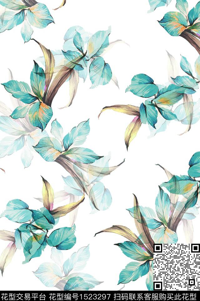 绿植树叶花卉大牌风数码印花华亿平台下载（图片编号: 1523297） - 瓦栏（Walan）