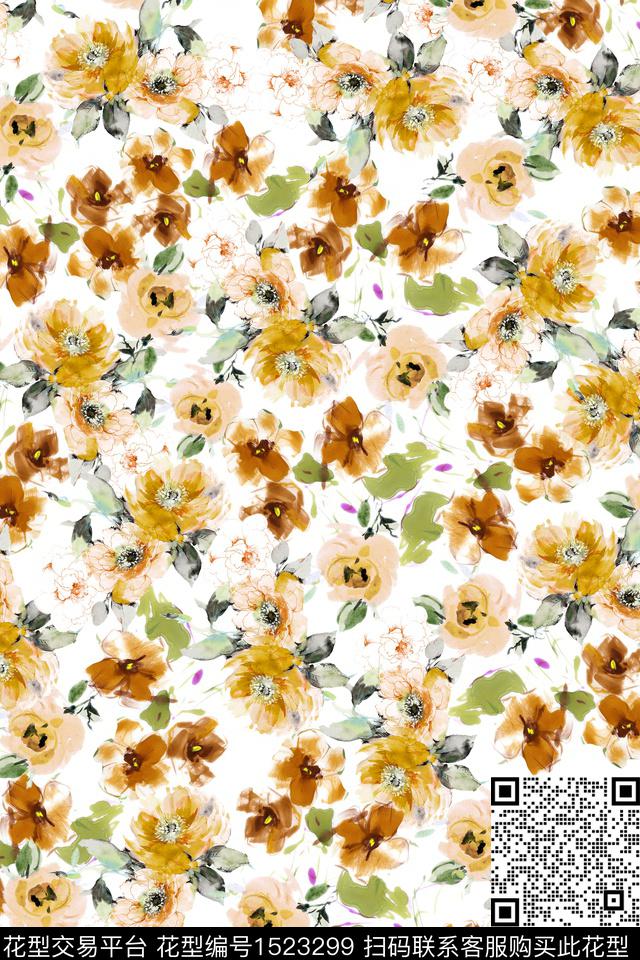 花卉大牌风小清新数码印花华亿平台下载（图片编号: 1523299） - 瓦栏（Walan）