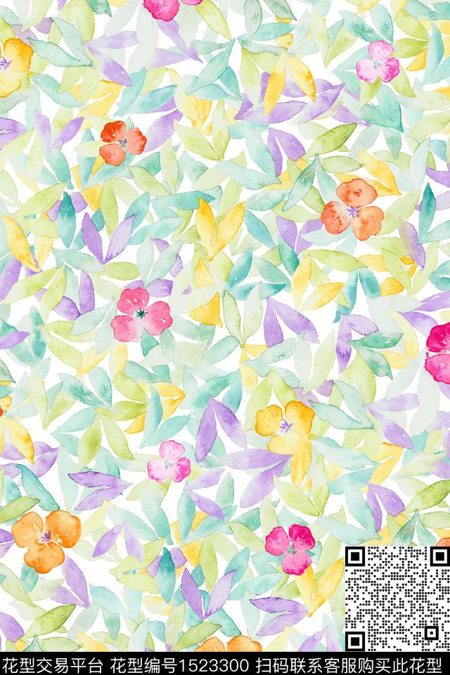 水彩花卉小碎花数码印花华亿平台下载（图片编号: 1523300） - 瓦栏（Walan）