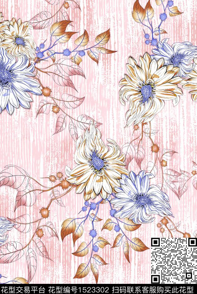 时尚连衣裙绿植树叶数码印花华亿平台下载（图片编号: 1523302） - 瓦栏（Walan）