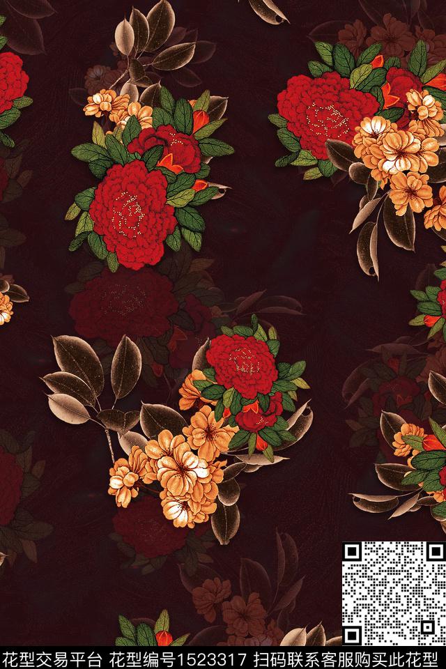 大花牡丹中老年数码印花华亿平台下载（图片编号: 1523317） - 瓦栏（Walan）