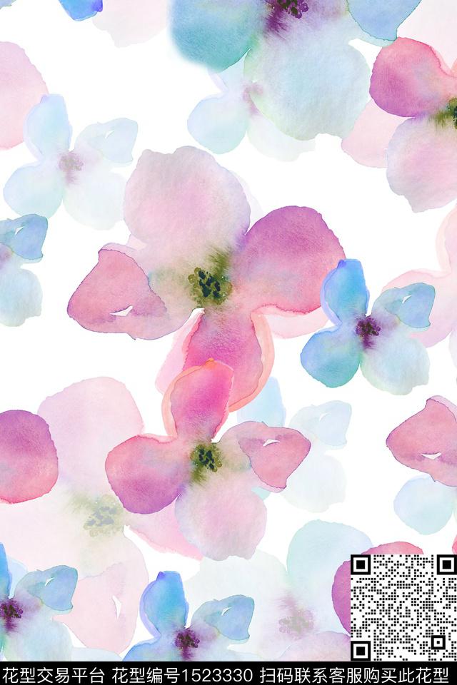 花卉小清新水彩数码印花华亿平台下载（图片编号: 1523330） - 瓦栏（Walan）