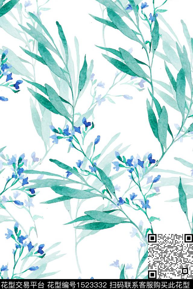 小清新花卉绿植树叶数码印花华亿平台下载（图片编号: 1523332） - 瓦栏（Walan）