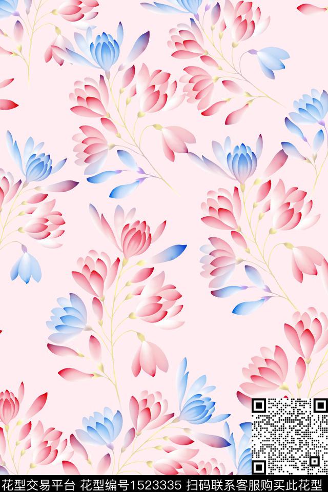 花卉小清新渐变花卉数码印花华亿平台下载（图片编号: 1523335） - 瓦栏（Walan）