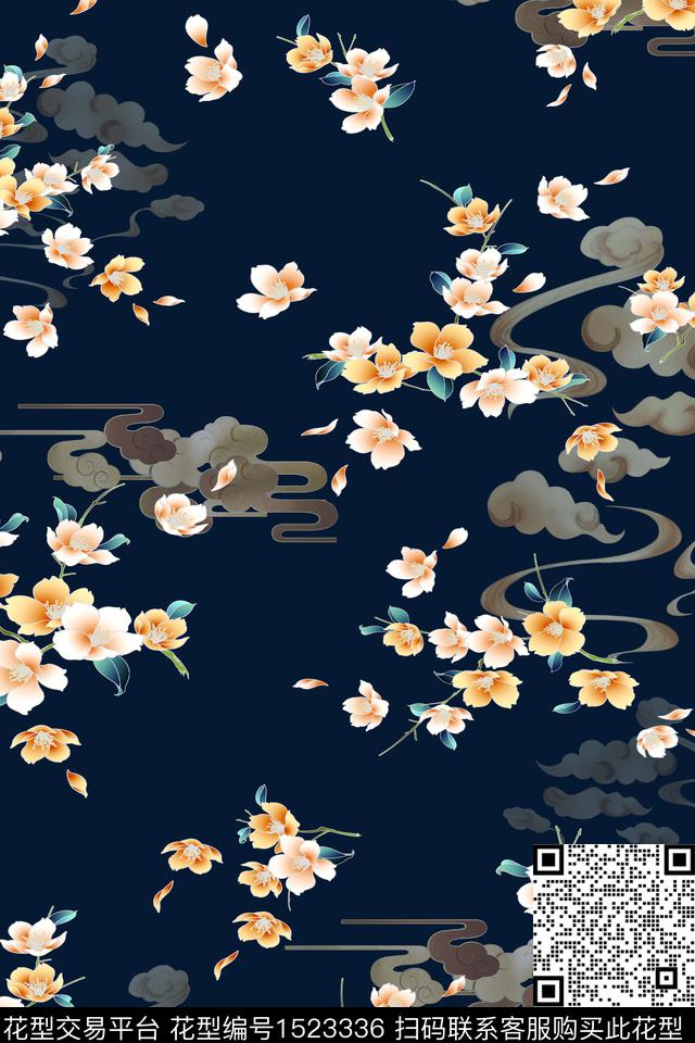 花卉香云纱中国风数码印花华亿平台下载（图片编号: 1523336） - 瓦栏（Walan）