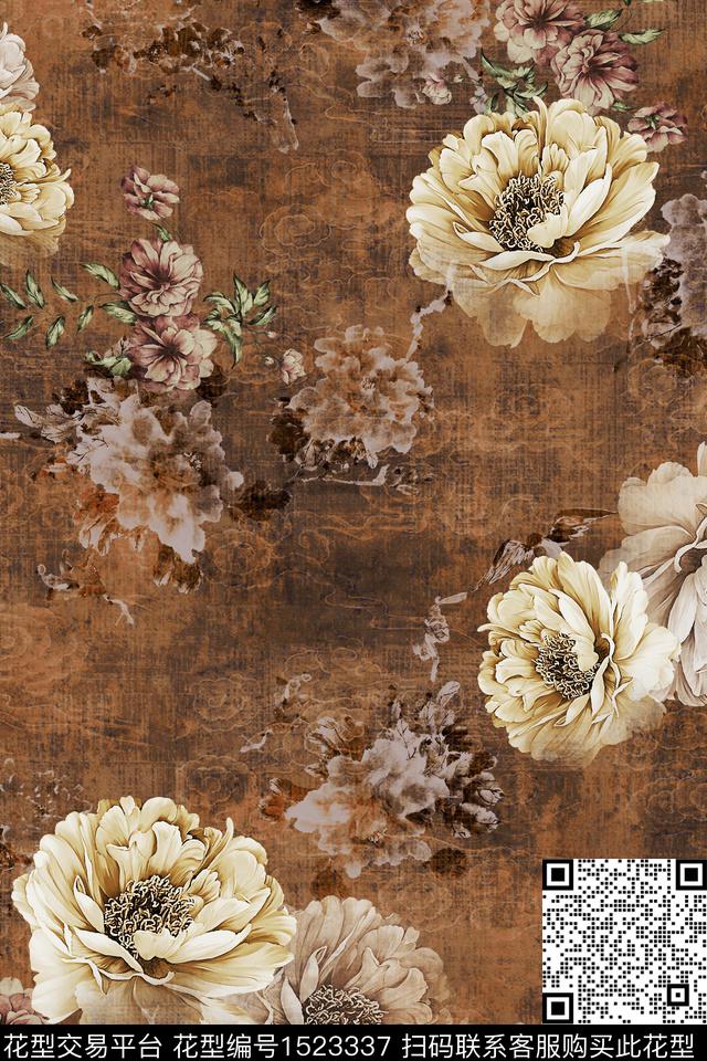 花卉香云纱中老年数码印花华亿平台下载（图片编号: 1523337） - 瓦栏（Walan）