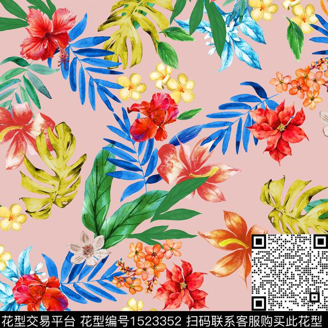 水彩花卉热带华亿平台数码印花华亿平台下载（图片编号: 1523352） - 瓦栏（Walan）