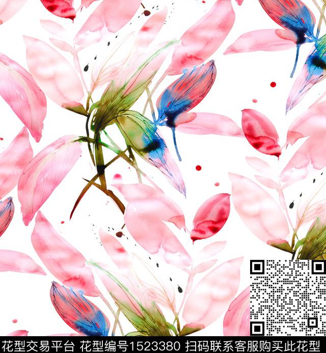 手绘大花水彩花卉粉红系数码印花华亿平台下载（图片编号: 1523380） - 瓦栏（Walan）