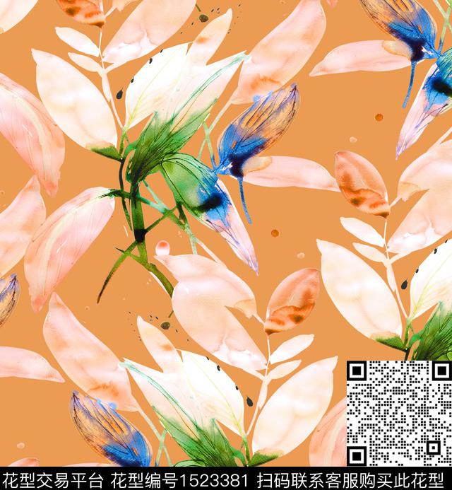 手绘大花水彩花卉粉红系数码印花华亿平台下载（图片编号: 1523381） - 瓦栏（Walan）