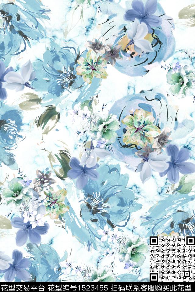 绿植树叶抽象花卉水彩花卉数码印花华亿平台下载（图片编号: 1523455） - 瓦栏（Walan）