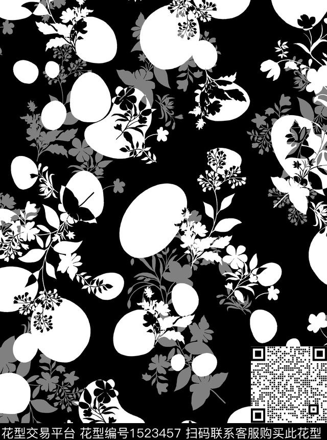 黑白华亿平台女装花卉数码印花华亿平台下载（图片编号: 1523457） - 瓦栏（Walan）