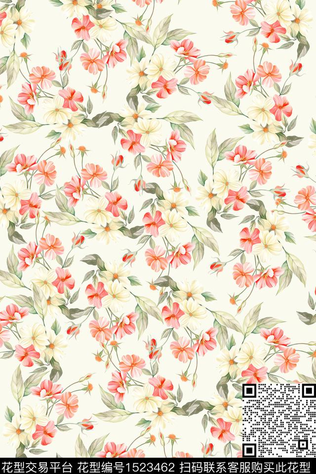 花卉大牌风小清新数码印花华亿平台下载（图片编号: 1523462） - 瓦栏（Walan）