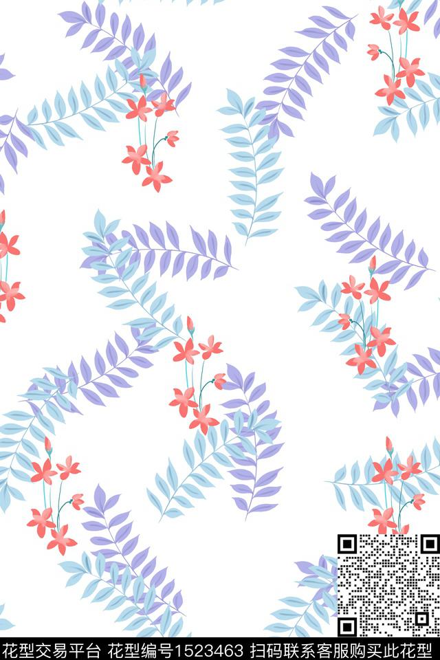 花卉大牌风小清新数码印花华亿平台下载（图片编号: 1523463） - 瓦栏（Walan）